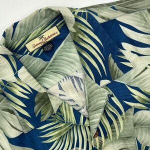 Tommy Bahama Silk Button Down‎ Shirt Mens L Tropical Palm Leaf Blue Green